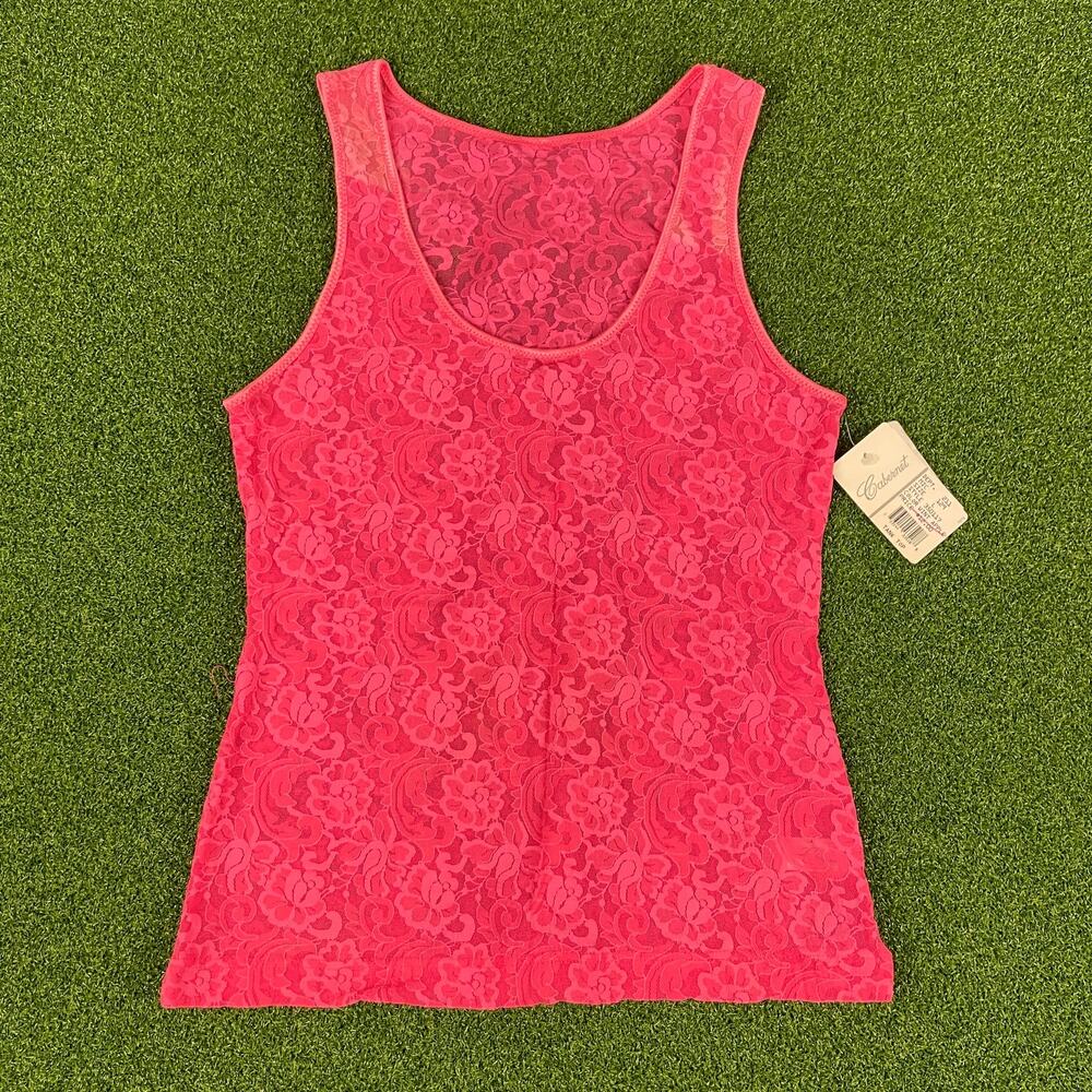 Cabernet Winter Apple Scoop Neck Floral Lace Stretch Unlined Tank Top Sz L NEW